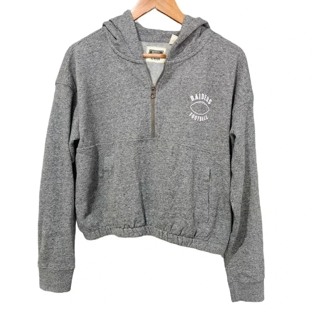 Tailgate Women's Raiders Football 1/2 Zip Hoodie Heather Grey Size S